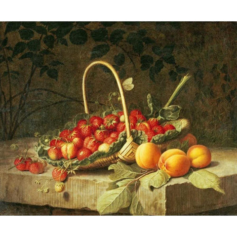 A Basket of Strawberries White Modern Wood Framed Art Print by Hammer, William