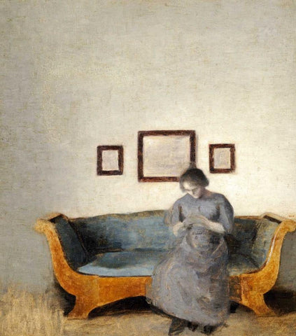 Ida Hammershoi Sitting On a Sofa Black Ornate Wood Framed Art Print with Double Matting by Hammershoi, Vilhelm