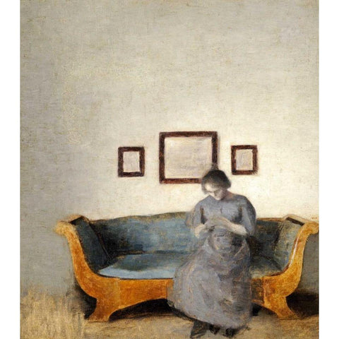 Ida Hammershoi Sitting On a Sofa Black Modern Wood Framed Art Print by Hammershoi, Vilhelm