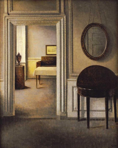 The Music Room, 30 Strandgade Black Ornate Wood Framed Art Print with Double Matting by Hammershoi, Vilhelm