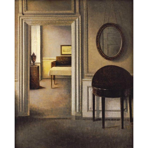 The Music Room, 30 Strandgade White Modern Wood Framed Art Print by Hammershoi, Vilhelm