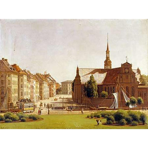 The Palace Square, Copenhagen Gold Ornate Wood Framed Art Print with Double Matting by Hansen, Constantin