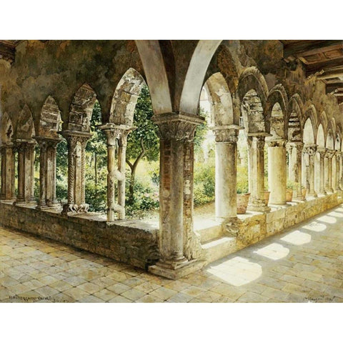 Cefalu Cloisters, Sicily Black Modern Wood Framed Art Print with Double Matting by Hansen, Josef Theodor