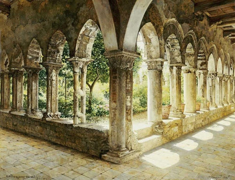 Cefalu Cloisters, Sicily White Modern Wood Framed Art Print with Double Matting by Hansen, Josef Theodor