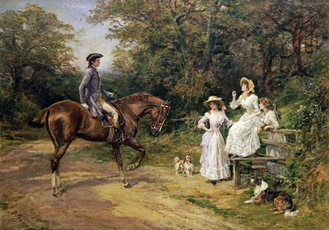 A Meeting By The Stile White Modern Wood Framed Art Print with Double Matting by Hardy, Heywood