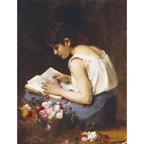 A Girl Reading Black Modern Wood Framed Art Print with Double Matting by Harlamoff, Alexei Alexeiewitsch