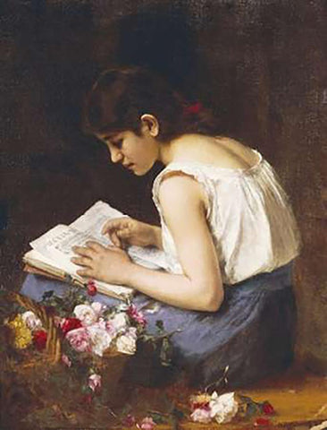 A Girl Reading White Modern Wood Framed Art Print with Double Matting by Harlamoff, Alexei Alexeiewitsch