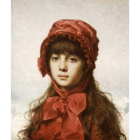 The Red Bonnet Gold Ornate Wood Framed Art Print with Double Matting by Harlamoff, Alexei Alexeiewitsch