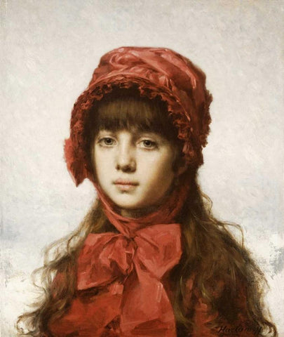 The Red Bonnet Black Ornate Wood Framed Art Print with Double Matting by Harlamoff, Alexei Alexeiewitsch