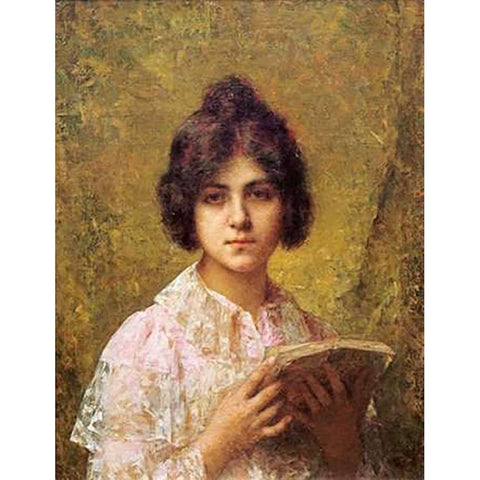 Young Woman Holding a Book Gold Ornate Wood Framed Art Print with Double Matting by Harlamoff, Alexei Alexeiewitsch