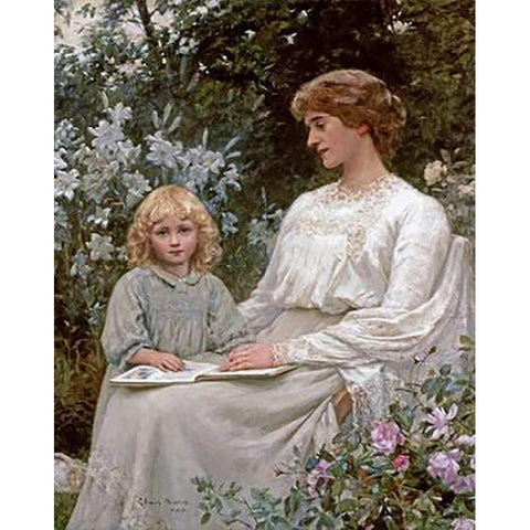 Portrait of a Mother and a Daughter White Modern Wood Framed Art Print by Harris, Edwin