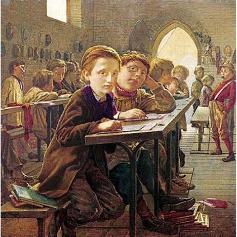 In The Classroom Gold Ornate Wood Framed Art Print with Double Matting by Harris, J.