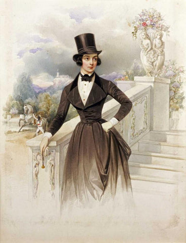 Lady In Riding Habit Black Ornate Wood Framed Art Print with Double Matting by Hau, Wilhelm
