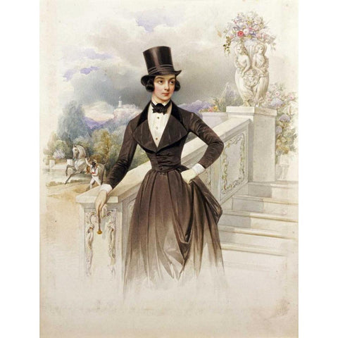 Lady In Riding Habit Black Modern Wood Framed Art Print with Double Matting by Hau, Wilhelm