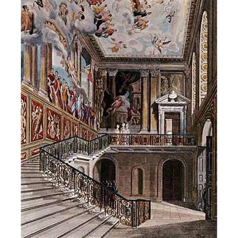 Grand Staircase, Hampton Court Black Modern Wood Framed Art Print with Double Matting by Havell, D.