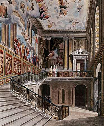 Grand Staircase, Hampton Court White Modern Wood Framed Art Print with Double Matting by Havell, D.