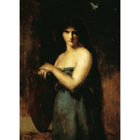 At The Fountain Black Modern Wood Framed Art Print by Henner, Jean Jacques
