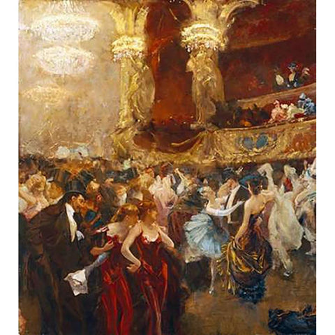 The Masked Ball at LOpera Gold Ornate Wood Framed Art Print with Double Matting by Hermans, Charles