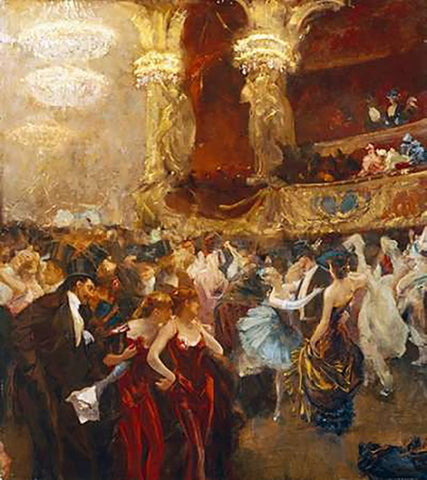 The Masked Ball at LOpera White Modern Wood Framed Art Print with Double Matting by Hermans, Charles