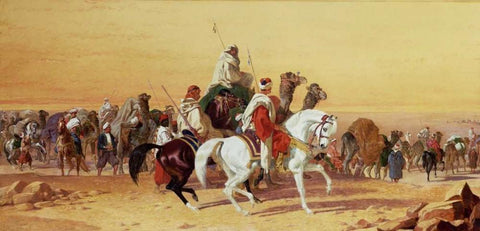 An Arab Caravan White Modern Wood Framed Art Print with Double Matting by Herring, John Frederick