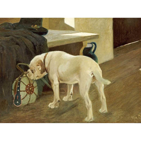 Study of a Bulldog Gold Ornate Wood Framed Art Print with Double Matting by Heyer, Arthur