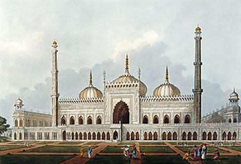 Mosque at Lucknow Black Ornate Wood Framed Art Print with Double Matting by Hill, J.