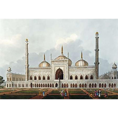 Mosque at Lucknow Black Modern Wood Framed Art Print with Double Matting by Hill, J.