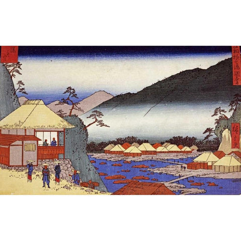 Seven Hot Springs at Hakone Black Modern Wood Framed Art Print with Double Matting by Hiroshige