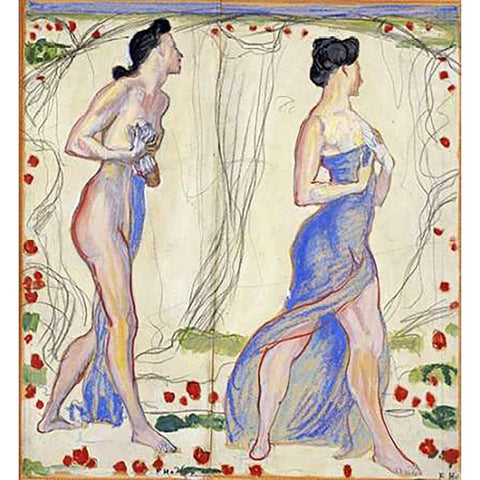 Die Cempfindung I: Study Gold Ornate Wood Framed Art Print with Double Matting by Hodler, Ferdinand