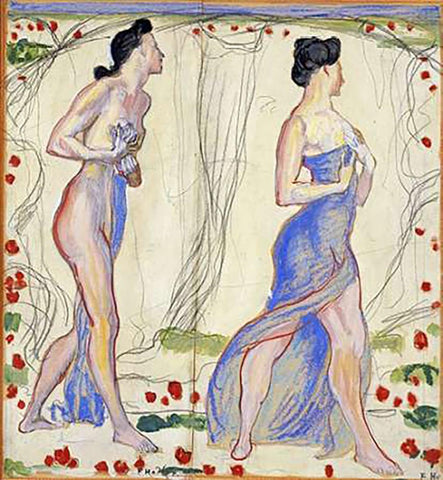 Die Cempfindung I: Study Black Ornate Wood Framed Art Print with Double Matting by Hodler, Ferdinand