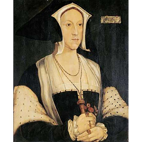 Portrait of Margaret Wotton Black Modern Wood Framed Art Print with Double Matting by Holbein, Hans