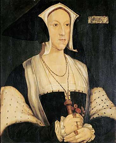 Portrait of Margaret Wotton Black Ornate Wood Framed Art Print with Double Matting by Holbein, Hans