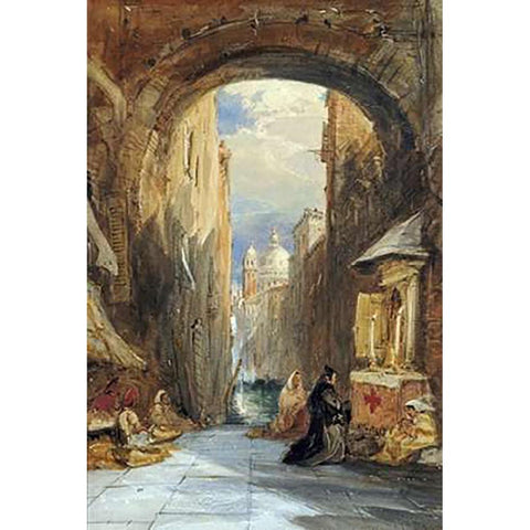 Venice: An Edicola Beneath An Archway Black Modern Wood Framed Art Print with Double Matting by Holland, James