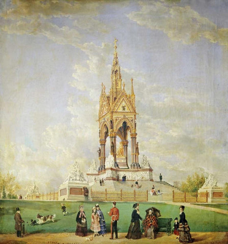The Albert Memorial, London White Modern Wood Framed Art Print with Double Matting by Holt, Edwin Frederick