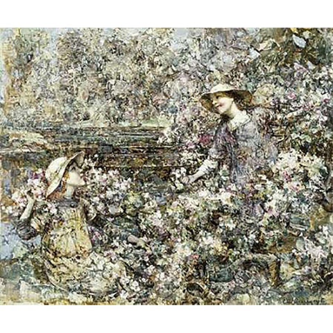 Gathering Blossom White Modern Wood Framed Art Print by Hornel, Edward Atkinson