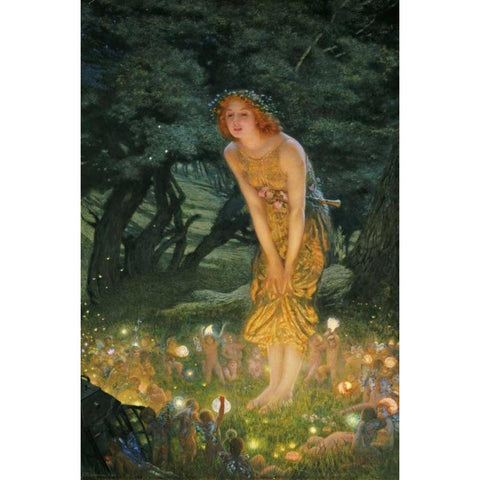 Midsummer Eve Black Modern Wood Framed Art Print with Double Matting by Hughes, Edward Robert