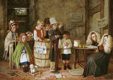 The Police Court White Modern Wood Framed Art Print with Double Matting by Hunt, Charles