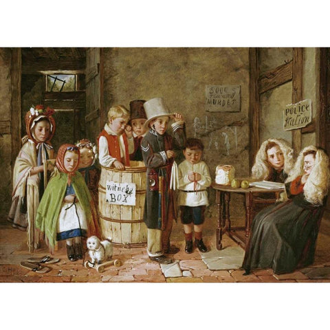 The Police Court Gold Ornate Wood Framed Art Print with Double Matting by Hunt, Charles