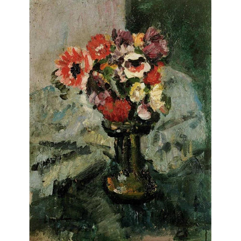 Anemones and Other Flowers In a Vase White Modern Wood Framed Art Print by Hunter, George Leslie