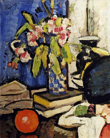 The Black Hat White Modern Wood Framed Art Print with Double Matting by Hunter, George Leslie