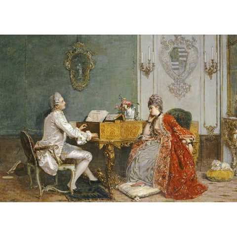 The Private Recital Gold Ornate Wood Framed Art Print with Double Matting by Induno, Gerolamo