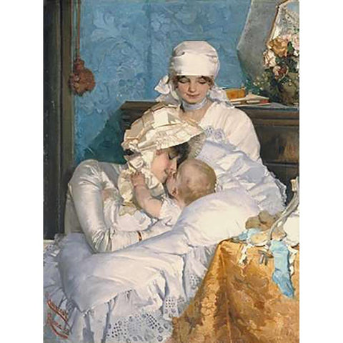 Motherly Love Gold Ornate Wood Framed Art Print with Double Matting by Innocent, Ferenc