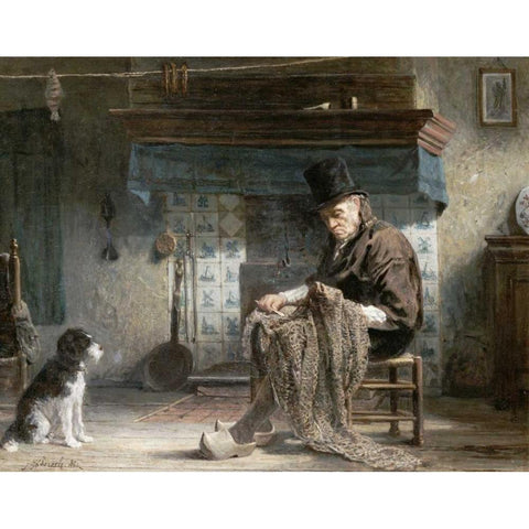 Mending The Nets Gold Ornate Wood Framed Art Print with Double Matting by Israels, Jozef