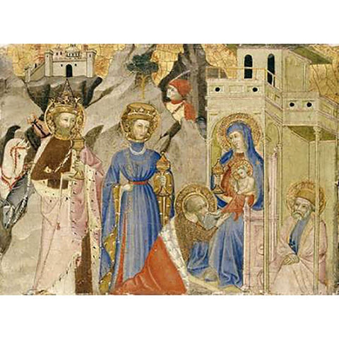 The Adoration of The Magi Gold Ornate Wood Framed Art Print with Double Matting by Italian School