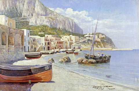 Marina Grande, Capri Black Ornate Wood Framed Art Print with Double Matting by Jerichau, Holgar Hvitfeld