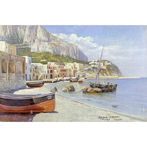 Marina Grande, Capri Black Modern Wood Framed Art Print by Jerichau, Holgar Hvitfeld
