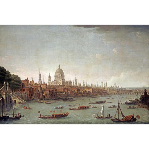 A Panoramic View of The City of London Black Modern Wood Framed Art Print by Joli, Antonio