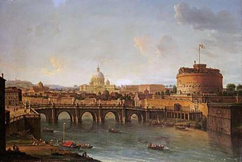 Castel Santangelo Black Ornate Wood Framed Art Print with Double Matting by Joli, Antonio