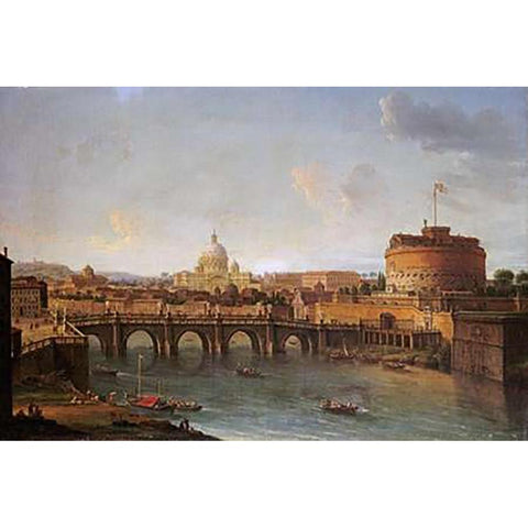 Castel Santangelo Black Modern Wood Framed Art Print with Double Matting by Joli, Antonio