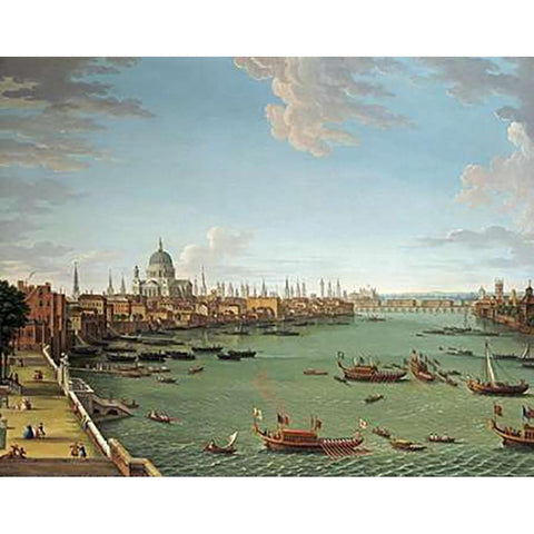 The Thames From The Terrace of Somerset House Black Modern Wood Framed Art Print with Double Matting by Joli, Antonio